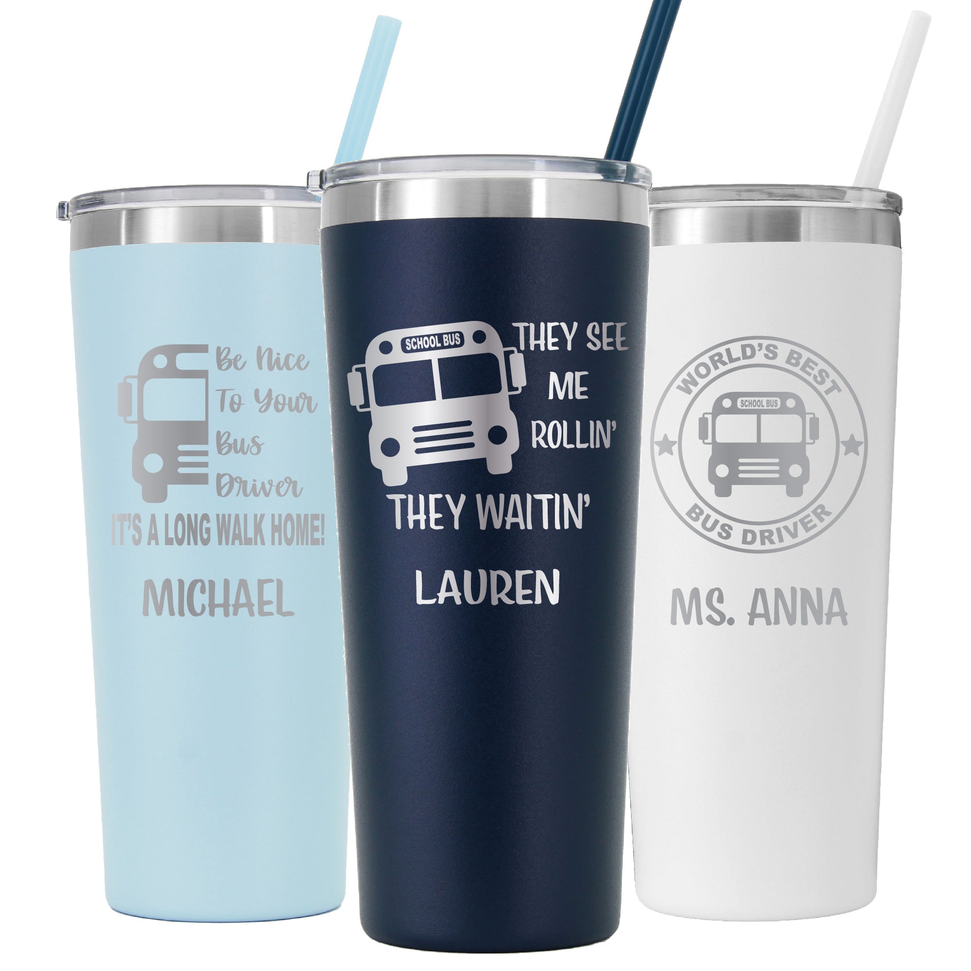 Custom School Bus Sippy Cup with Straw (Personalized)