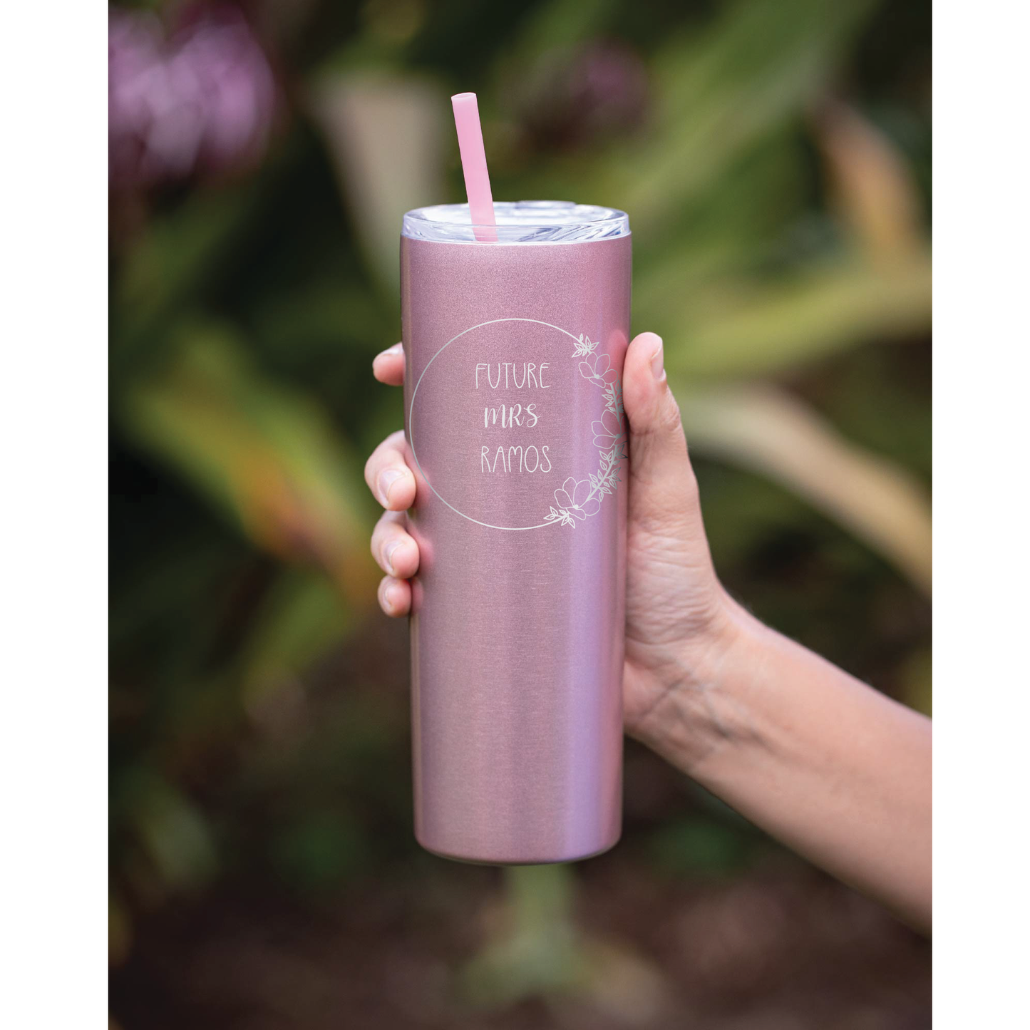20 oz Personalized Floral Future Mrs.  Tumbler - Laser Engraved