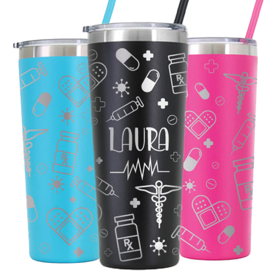 22 oz Personalized Nurse Tumbler - Laser Engraved