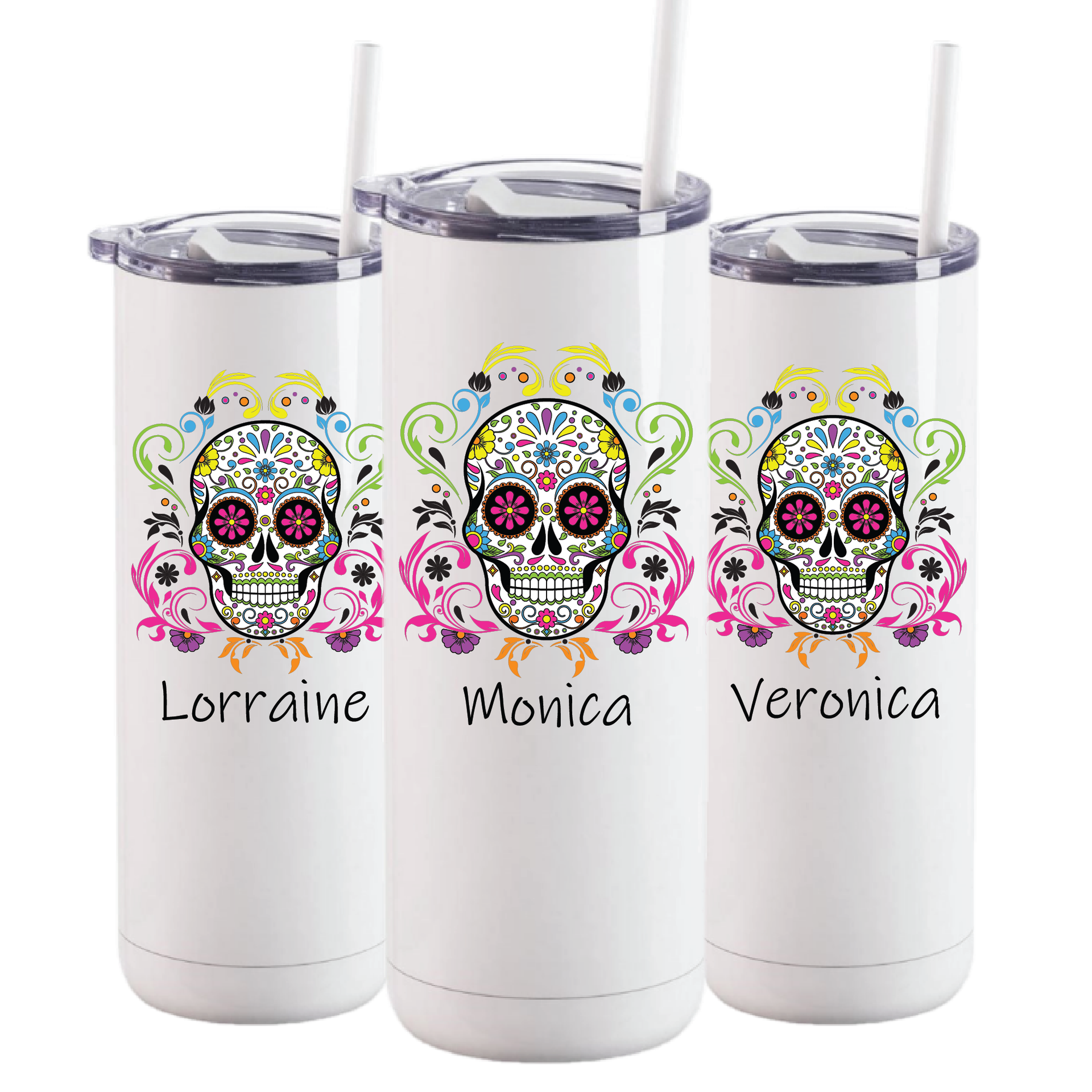 Colorful Sugar Skull Tumbler, Tumbler Cup, 20oz Stainless Steel Cup With  Metal Straw, Lid, and Straw Cleaner, Coffee Mug 